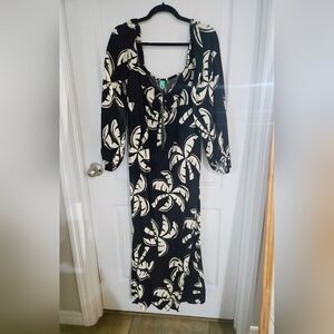 FARM Rio Black Maxi Dress with Cream Palm Print